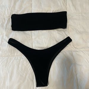 White Fox Swim Velvet black bandeau bikini top and bottom swimsuit